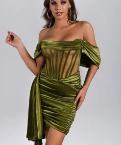 Bellabarnett CLOTHING Elasa Velvet Corset Mini Dress - Green