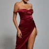 Bellabarnett Fantasia Off Shoulder Dress In Wine CLOTHING