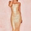 Bellabarnett Wedding Guest Flze Gold Metallic Midi Bandage Dress