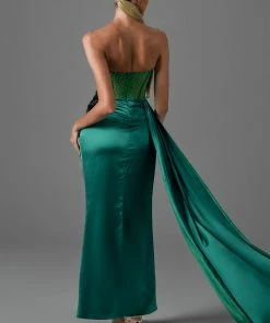 Bellabarnett Haliya Crystallized Corset High Slit Gown - Green