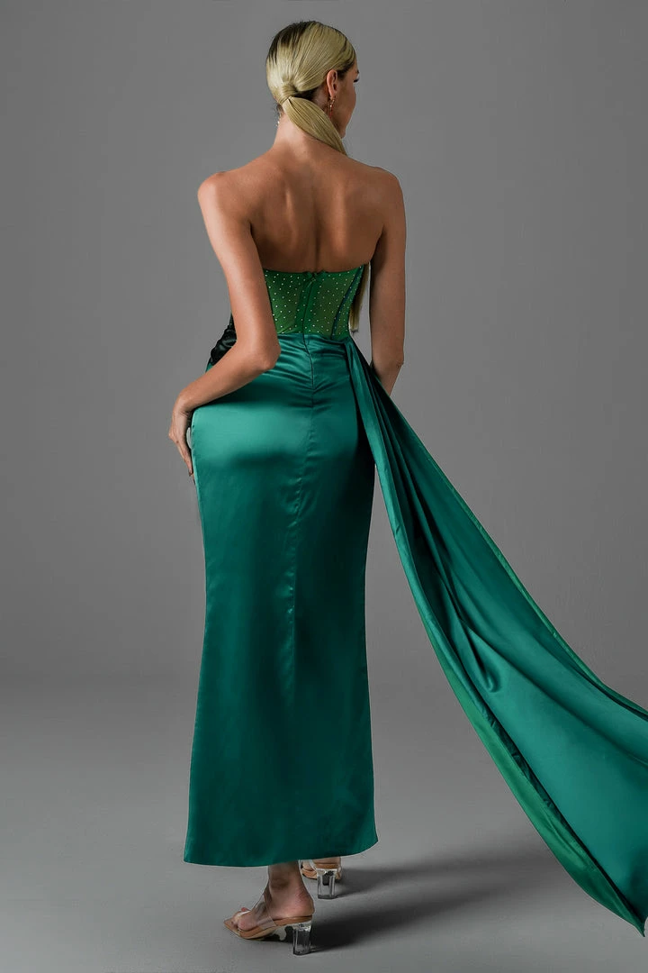 Bellabarnett Haliya Crystallized Corset High Slit Gown - Green