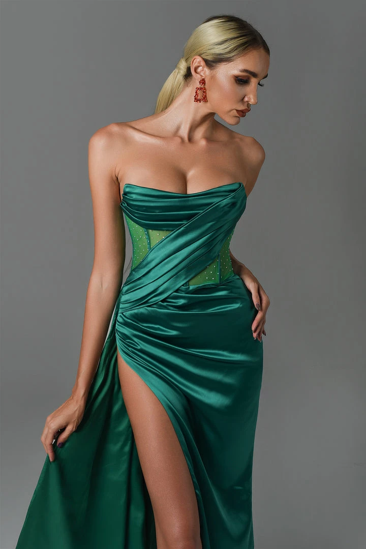 Bellabarnett Haliya Crystallized Corset High Slit Gown - Green