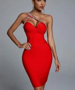 Bellabarnett Hanny Crystal Cocktail Dress - Red CLOTHING