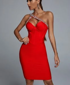 Bellabarnett Hanny Crystal Cocktail Dress - Red CLOTHING