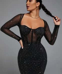 Bellabarnett Hatty Diamond Corset Bodycon Dress - Black
