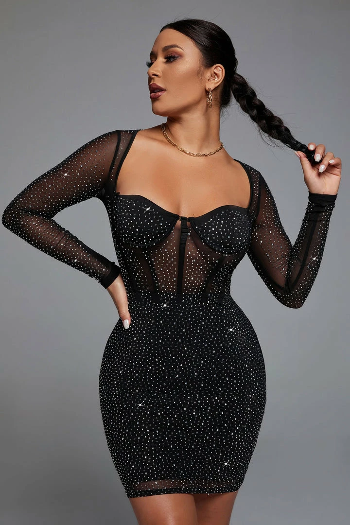 Bellabarnett Hatty Diamond Corset Bodycon Dress - Black