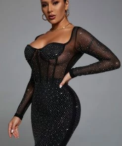 Bellabarnett Hatty Diamond Corset Bodycon Dress - Black