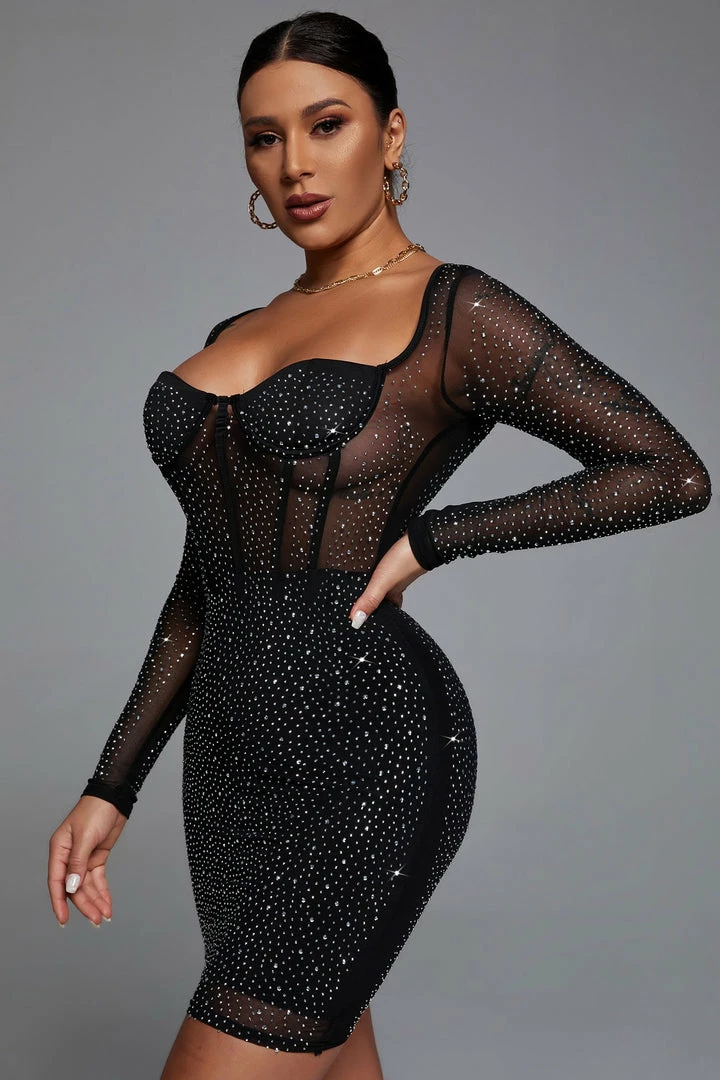 Bellabarnett Hatty Diamond Corset Bodycon Dress - Black