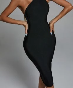 Bellabarnett CLOTHING Janan One Shoulder Midi Cocktail Dress - Black