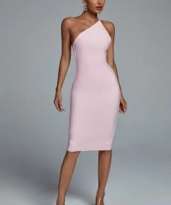Bellabarnett Janan One Shoulder Midi Bandage Dress - Pink CLOTHING
