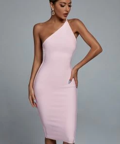 Bellabarnett Janan One Shoulder Midi Bandage Dress - Pink CLOTHING
