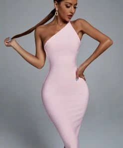 Bellabarnett Janan One Shoulder Midi Bandage Dress - Pink CLOTHING