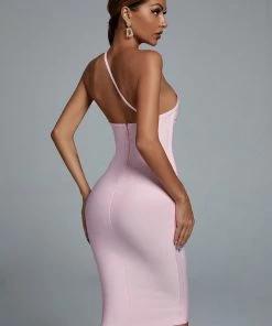 Bellabarnett Janan One Shoulder Midi Bandage Dress - Pink CLOTHING