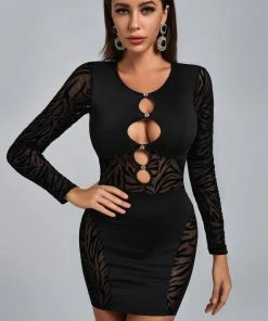 Bellabarnett CLOTHING Joanne Zebra Flocking Mesh Cutout Mini Dress