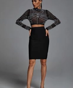 Bellabarnett Kiana Pearl Long Sleeve Set - Black CLOTHING