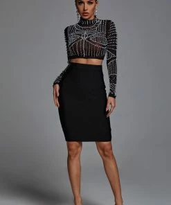 Bellabarnett Kiana Pearl Long Sleeve Set - Black CLOTHING