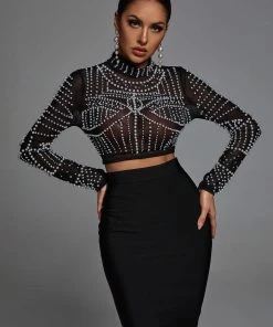 Bellabarnett Kiana Pearl Long Sleeve Set - Black CLOTHING