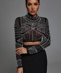 Bellabarnett Kiana Pearl Long Sleeve Set - Black CLOTHING