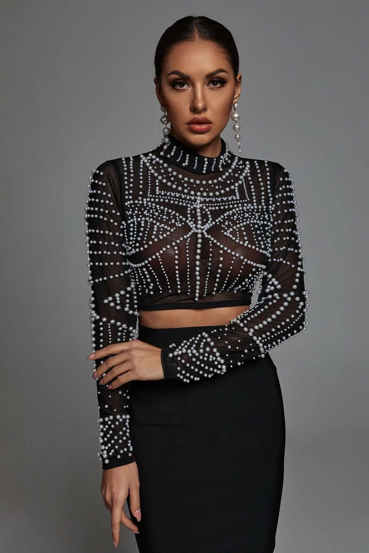 Bellabarnett Kiana Pearl Long Sleeve Set - Black CLOTHING