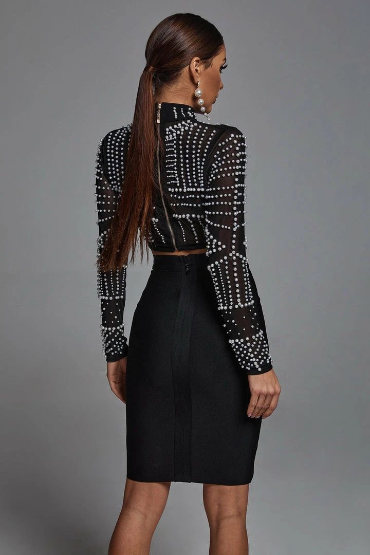 Bellabarnett Kiana Pearl Long Sleeve Set - Black CLOTHING