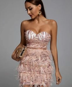 Bellabarnett CLOTHING Lalia Pink Sequin Feather Mini Dress