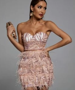 Bellabarnett CLOTHING Lalia Pink Sequin Feather Mini Dress