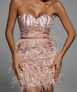 Bellabarnett CLOTHING Lalia Pink Sequin Feather Mini Dress