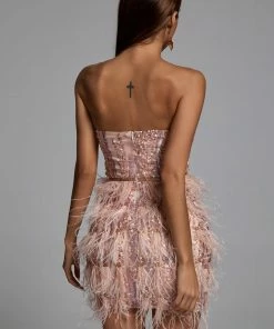 Bellabarnett CLOTHING Lalia Pink Sequin Feather Mini Dress