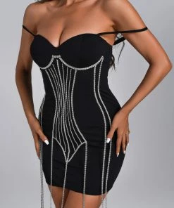 Bellabarnett Lina Crytal Embellished Black Bodycon Mini Dress CLOTHING