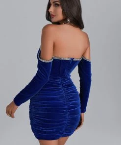 Bellabarnett Maeva Long Sleeve Cystal Trim Corset Dress - Blue CLOTHING