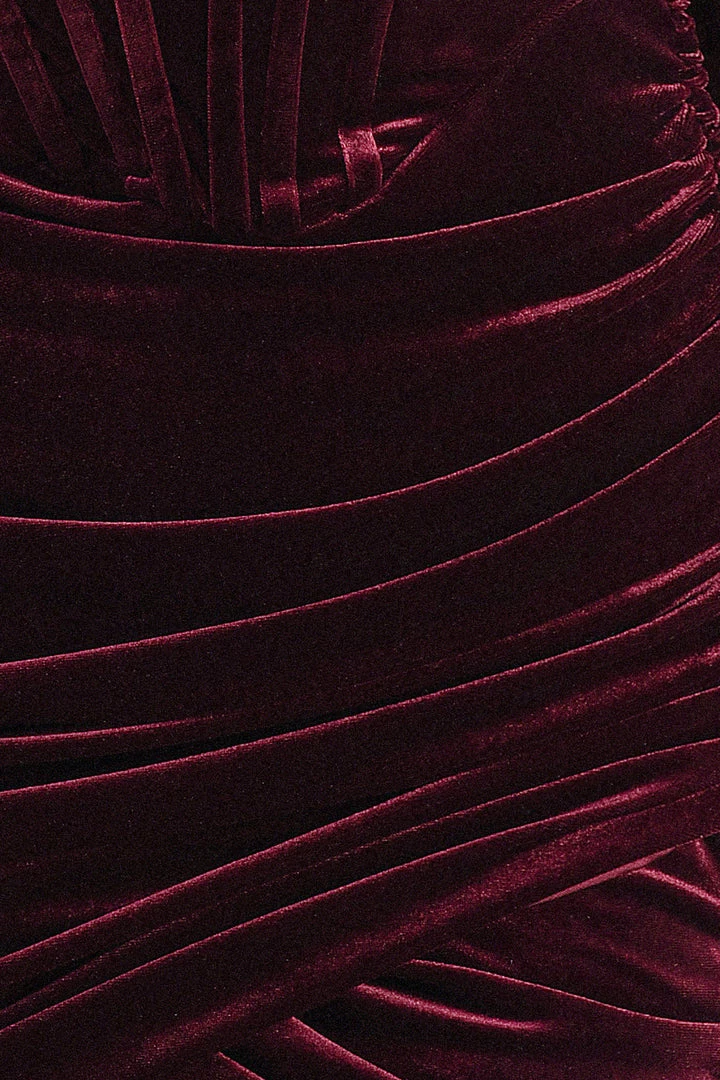 Bellabarnett Maeva Long Sleeve Cystal Trim Corset Dress - Wine CLOTHING