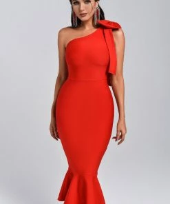 Bellabarnett Marine One Shoulder Midi Bandage Dress CLOTHING