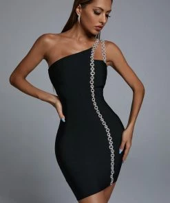 Bellabarnett Mimia One Shoulder Chain Mini Cocktail Dress CLOTHING