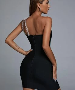 Bellabarnett Mimia One Shoulder Chain Mini Cocktail Dress CLOTHING