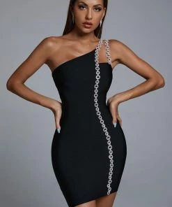 Bellabarnett Mimia One Shoulder Chain Mini Cocktail Dress CLOTHING