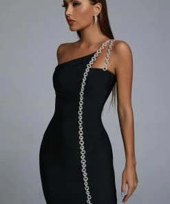Bellabarnett Mimia One Shoulder Chain Mini Cocktail Dress CLOTHING