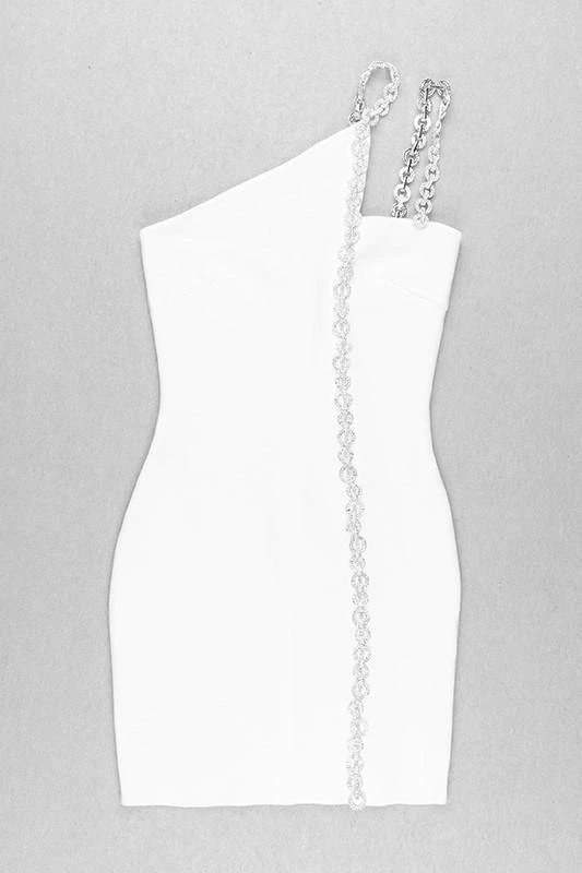 Bellabarnett Mimia One Shoulder Chain Mini Cocktail Dress CLOTHING
