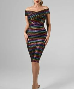 Bellabarnett Mota Off Shoulder Midi Bandage Dress