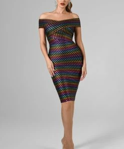 Bellabarnett Mota Off Shoulder Midi Bandage Dress