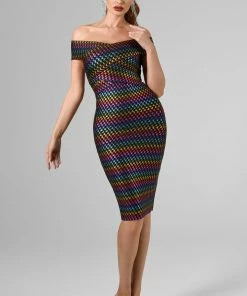 Bellabarnett Mota Off Shoulder Midi Bandage Dress