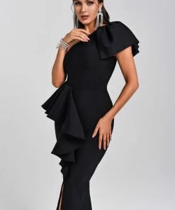 Bellabarnett CLOTHING Olga One Shoulder Crystal Midi Bandage Dress