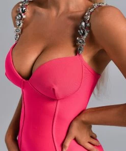 Bellabarnett Plume Diamonate Mini Bandage Dress CLOTHING