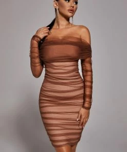 Bellabarnett Rowena Ruched Mesh Bandage Midi Dress