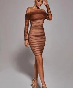 Bellabarnett Rowena Ruched Mesh Bandage Midi Dress