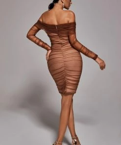 Bellabarnett Rowena Ruched Mesh Bandage Midi Dress