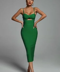 Bellabarnett Hollow Bandage Dress - Green