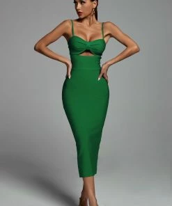 Bellabarnett Hollow Bandage Dress - Green
