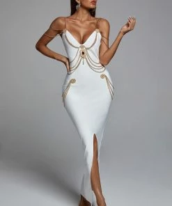 Bellabarnett Sakina Metal Embellishment Maxi Dress - White