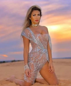 Bellabarnett Sedaya Glitter Mesh Mini Dress - Silver CLOTHING