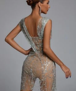 Bellabarnett Sedaya Glitter Mesh Mini Dress - Silver CLOTHING